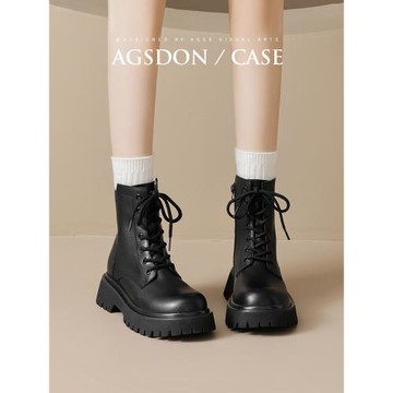 奧古獅登馬丁靴女2025秋季新款黑色英倫風短靴中筒靴加絨厚底靴子