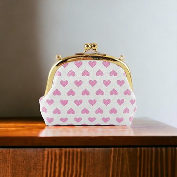 艾拉蔓手工圓框口金小廢包-白底粉愛心