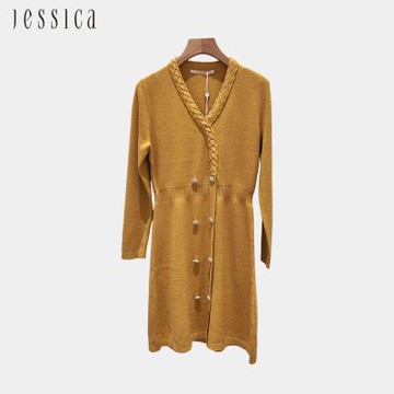 JESSICA - 氣質修身V領長袖針織洋裝J30536（黃）