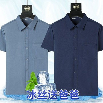 夏季中老年人薄款冰絲短袖襯衫男爸爸夏裝上衣服爺爺老人寬鬆襯衣 短袖POLO衫 爺爺裝POLO衫 純棉POLO衫