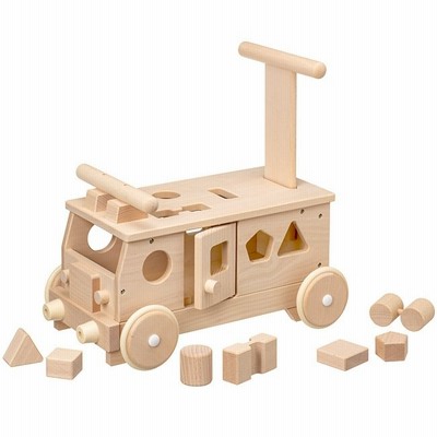MOCCO モッコ 森のパズルバス W-029(押し車 積み木 手押し車 赤ちゃん おもちゃ 男の子 女の子 木製 乗用玩具 足けり) 即納