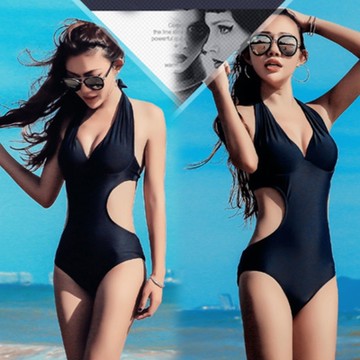 Biki.泳衣M-XL黛莉性感挖腰鋼圈連身三角泳裝