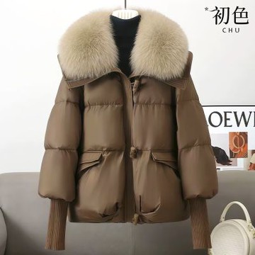 初色 毛領拉鍊拼接長袖禦寒保暖科技保暖纖維服加厚大衣外套女外套-共3色-16759(M-2XL可選)