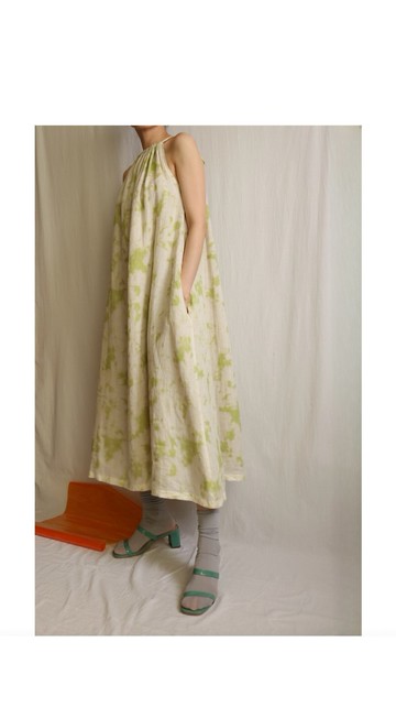 Seraphina Dress 夏翠絲綠紮染亞麻掛頸式削肩長洋裝