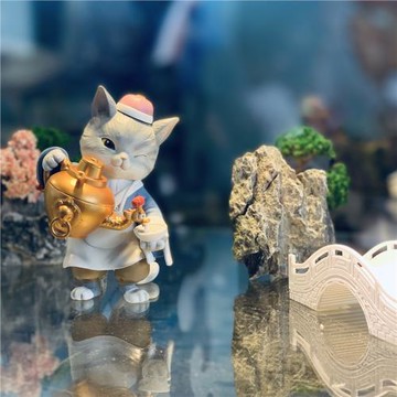 藍煙斗芝麻喵茶湯喵潮可愛故宮貓咪古風文創潮玩手辦公仔擺件禮物