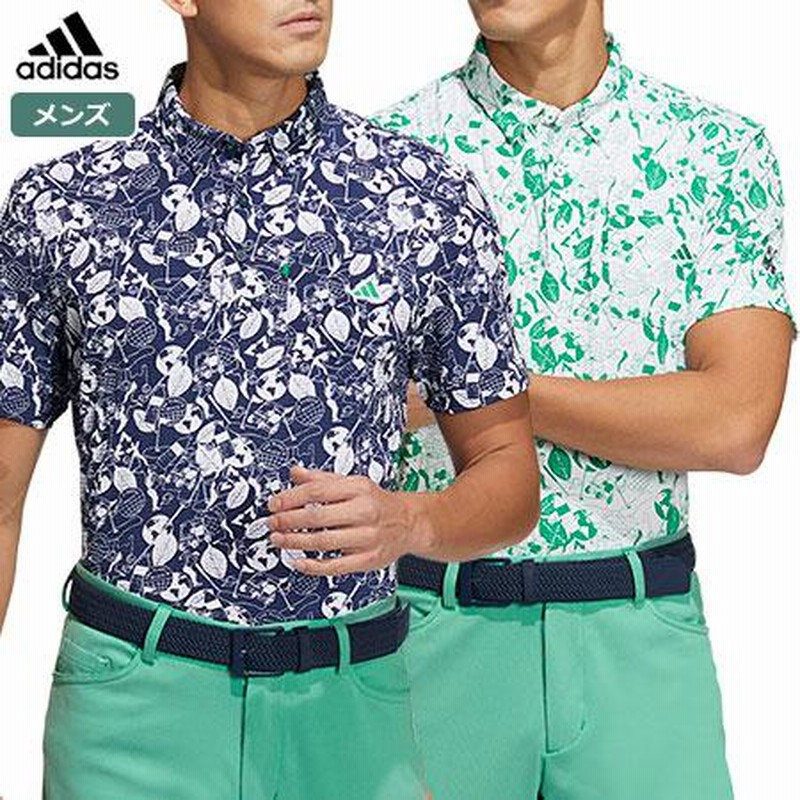 アディダス PLAY GREEN サッカープリント 半袖ボタンダウン