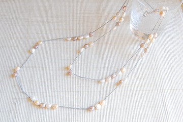 再販：多彩巴洛克珍珠編織項鍊 (銀色)