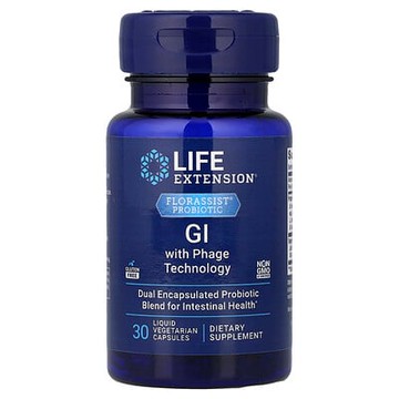 Life Extension, Florassist® 益生菌，帶噬菌體技術的 GI，30 粒液體素食膠囊