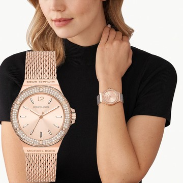 Michael Kors Lennox 時尚大三針晶鑽米蘭帶女錶-37mm MK7336