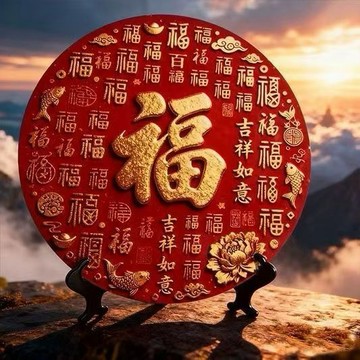 📣免運🔥臺灣出貨🔥百福圖圓盤擺件百福百壽百喜百財旺宅玄關擺件客廳裝飾喬遷送禮