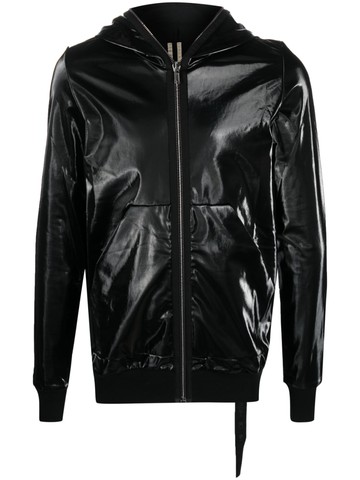 Rick Owens DRKSHDW - patent-finish hooded jacket - men - Polyurethane/Cotton/Cotton - M - Black