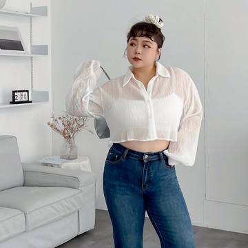 LULUS/PLUS/中大尺碼/肌理紋透膚短版寬鬆襯衫４色【A01250770】 250910