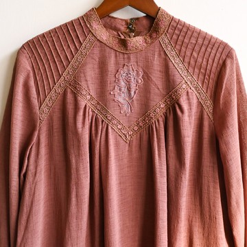 【蛋植物古著】花曇季節蕾絲綴飾傘狀古著洋裝