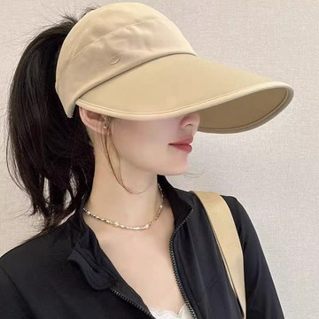 ⚡️精心優選⚡️夏季空頂帽女防曬帽子馬尾冰絲加大帽檐防紫外線戶外遮陽帽太陽帽