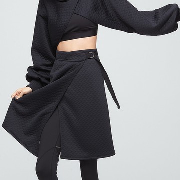 COZEE-線性緹花鋪棉中長裙(女)-無煙煤黑