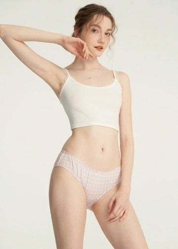 抗菌系列．花苞中腰三角內褲(米白-格子小千鳥)