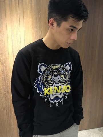 美國百分百【KENZO】高田賢三 衛衣 長袖 虎頭 印圖 大學T logo 男款 上衣 黑色 S號 J425
