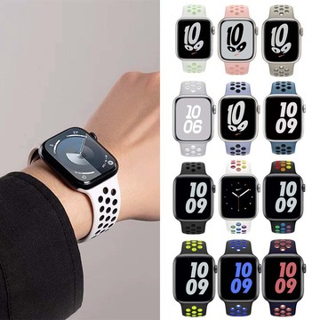 【山水之寶】Apple watch 44/45/49/S10 46/S11 46mm錶帶 透氣洞洞 反扣款矽膠運動型錶帶