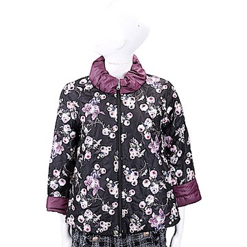 Mori Castello 絎縫印花黑紫紅色雙面兩穿拉鍊外套