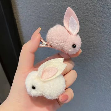可愛兔子發夾毛絨兔對夾毛茸茸古風發飾兒童發卡女童邊夾流蘇頭飾