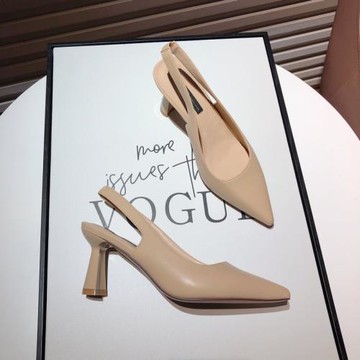 2025新款女鞋百搭裸色法式尖頭高跟鞋一字帶粗跟單鞋包頭后空涼鞋