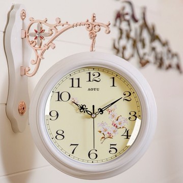 免運 歐式雙面石英鐘創意時鐘家居靜音掛鐘客廳大號兩面鐘表12英寸掛表