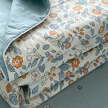 Well Life 悅生活 100%純棉可機洗高透氣棉襯空氣被 1件  150 x 200cm  花香谷 藍色