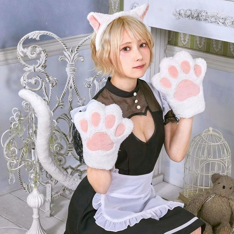 ネコ　肉球 手袋 グローブ 猫 コスプレ 仮装 ハロウィン ふわふわ　ブラック