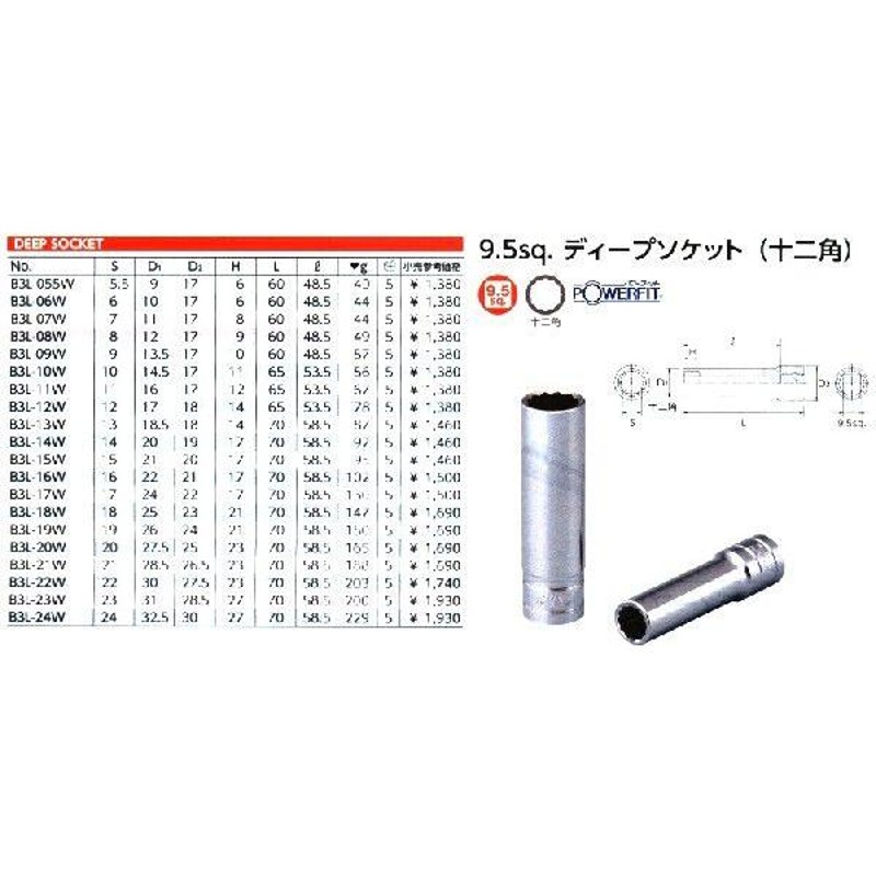 本物◇ KTC B3M-08 サイズ8mm 9.5sq.六角セミディープソケット