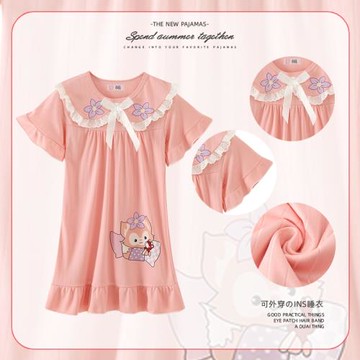 兒童睡裙女童2025新款夏季短袖薄款小女孩寶寶睡衣中大童家居服棉