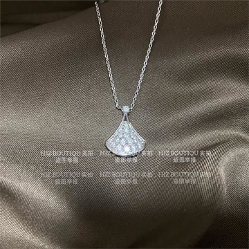 小扇子扇形滿鉆鑲鉆莫桑鉆項鏈女網紅小裙子莫桑石吊墜鎖骨鏈送禮