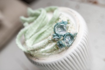 灰藍綠色花朵 新生兒頭飾綁帶