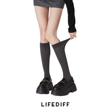 壓力顯瘦小腿襪女士長筒瘦腿秋冬季深灰色JK襪子設計感棉配小皮鞋