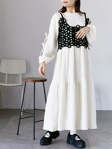 甜美蝴蝶綁結圓領分層設計洋裝(0F000478210) - ehka sopo