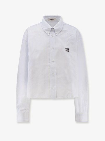 Striped cotton shirt with embroidered logo - MIU MIU - gender_Woman