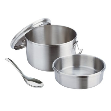 CLARE 晶鑽316雙層圓形便當盒 附湯匙 不鏽鋼 16cm 1.4L  不鏽鋼色  1個