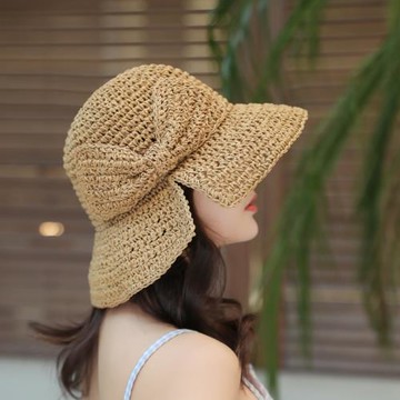 2021新款手工草編帽女士蝴蝶結草帽可折疊度假沙灘遮陽帽文藝日系