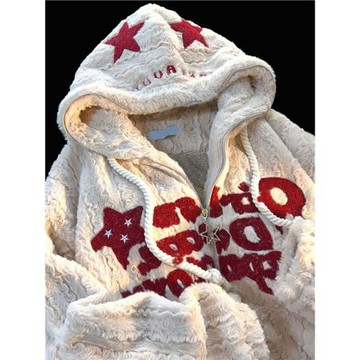 星星羊羔毛甜美風冬裝棉衣刺繡