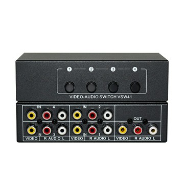 【易控王】AV 4X1 RCA影音四進一出 鐵盒◎選擇器◎分配器◎免外接電源◎AV 4進1出(40-071)