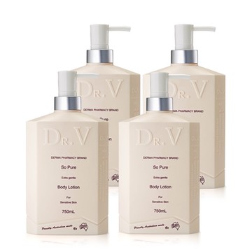 【澳洲Dr. V】專業級配方-純淨溫和身體乳液(4入組 750ml/瓶)