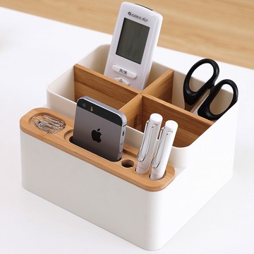 面巾盒/面紙盒 多功能客廳茶几桌面遙控器收納盒分格塑料辦公桌竹木抽紙盒化妝品『XY16371』