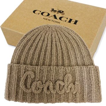 COACH 字母LOGO混羊毛毛帽附禮盒(灰)