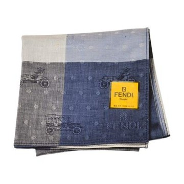 FENDI 復古藍灰老爺車格紋品牌字母LOGO圖騰帕巾(46CM)