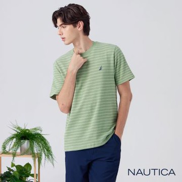 Nautica 男裝 細條紋短袖T恤-綠色
