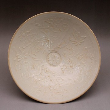 宋定窯白釉刻花大碗斗笠碗 古董古玩仿古陶瓷器收藏 手工精品擺件