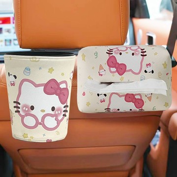 臺灣現/🎀紙巾盒 車載紙巾盒新款卡通可愛車載垃圾桶掛式紙巾盒可愛卡通車內家用置物桶組合裝
