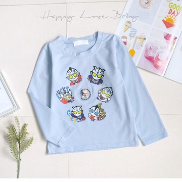 閃燈卡通Q版英雄奧特曼薄棉長袖上衣 秋冬童裝 男童上衣 男童長袖 男童棉T 長袖上衣 秋冬上衣