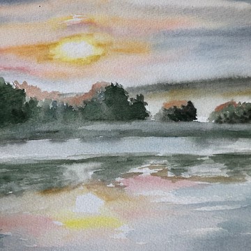 風景夕陽原創水彩畫牆藝術廚房廚櫃