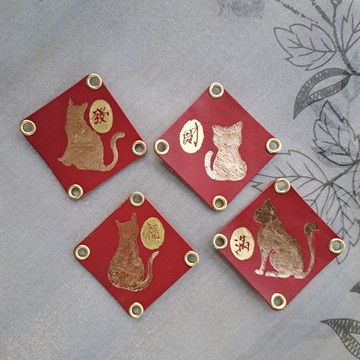 【DIY材料包-貓咪燙金】磁吸皮革斗方