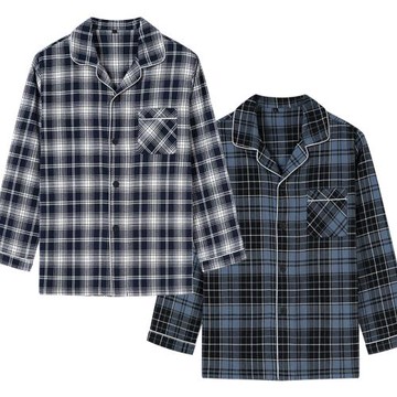 全棉男士秋冬季長袖家居服春秋季純棉休閑男款睡衣大碼格子套裝